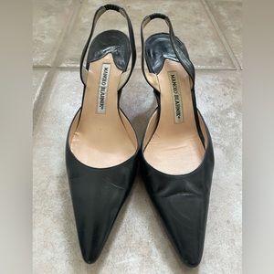 Manolo Blahnik Black Leather Slingback Heels